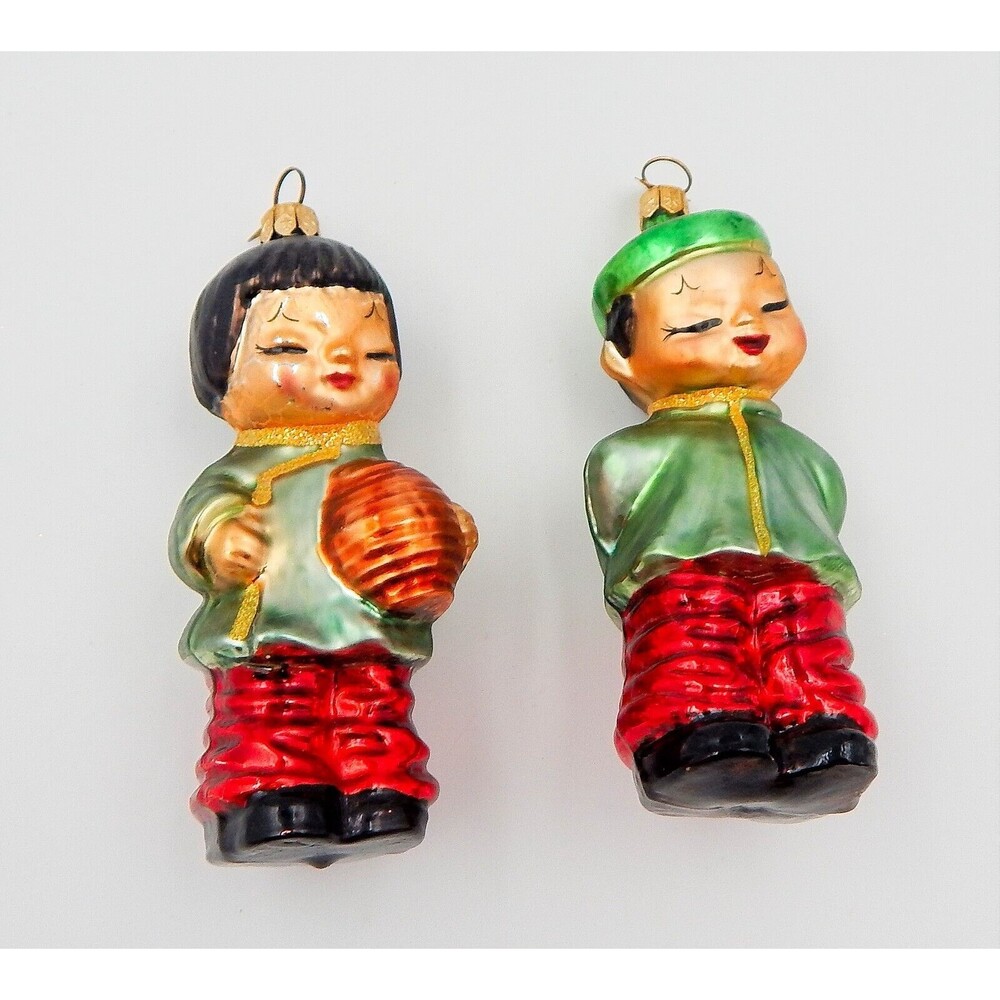 Christopher Radko "China Dolls" Blown Glass Ornament Pair Boy Girl Christmas